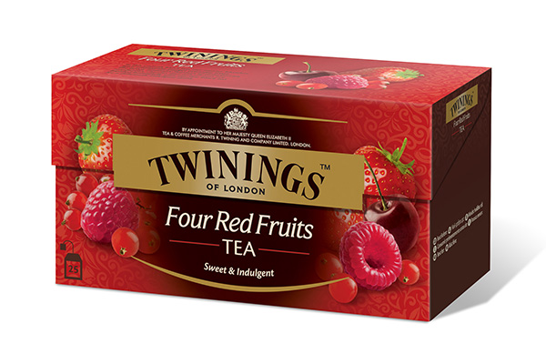 Sort te med 4 røde frugter i breve 25 stk.